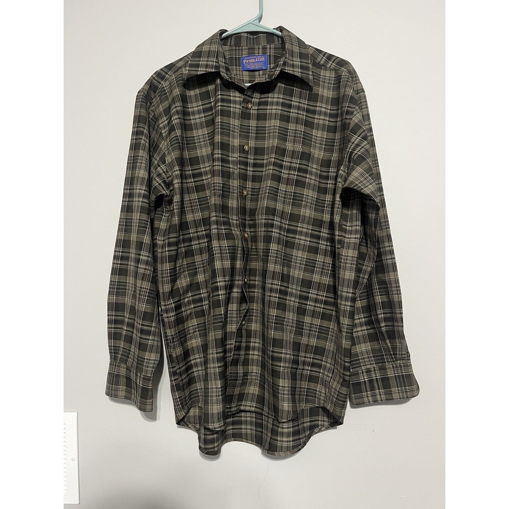 Pendleton Shirt Mens M 100% Virgin Wool Button Down Brown Plaid Long Sleeve